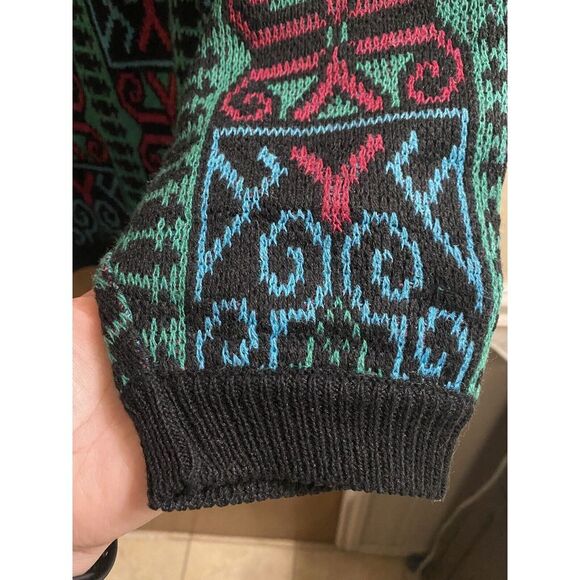 Vintage Sweater Teas Black Geometric Colorful Knit Sweater Oversized Size L - Picture 6 of 10